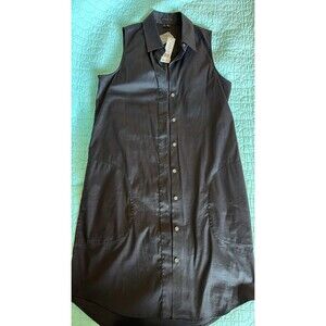 Theory Women's Sleeveless Belted Shirtdress in Stretch Cotton Black, Size 4